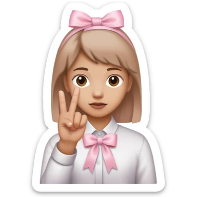Light pink ribbon tied around medium brown index finger sticker