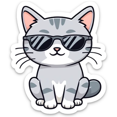 Gray cat with sunglasses sticker