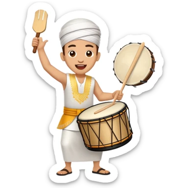 cheerful cartoon character banging a drum shouting sahur Indonesian Ramadan tradition sticker