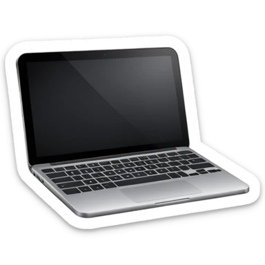 iOS-style emoji of a modern laptop. Smooth gradients, rounded shape, metallic look. Simple, clean, no background, balanced proportions black screen. sticker