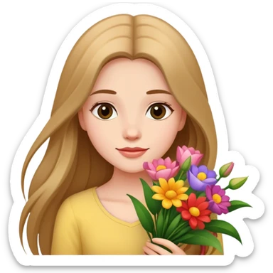 A beautiful girl with long hair holding a bouquet of flowers sticker