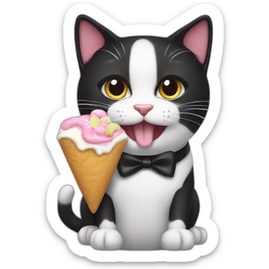 tuxedo cat eating a sweet treat sticker