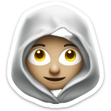 white glowing eyes in a hood wit no pupils with darkness surrounding everything and a white glow around it sticker