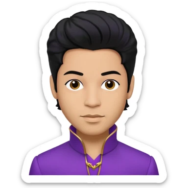 Prince Rogers Nelson with olive skin, black hair, purple outfit sticker