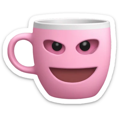 a pink plain coffee mug without a face with one handle on the right, coffee inside it, there is nothing around sticker