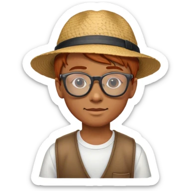 school  boy with copper hair and glasses, beach vibes sticker