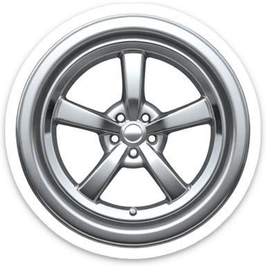 A chrome car wheel emoji, polished silver metal rim, smooth circular shape, minimal futuristic design, soft reflections, iOS emoji style, centered on white background, ultra clean look sticker