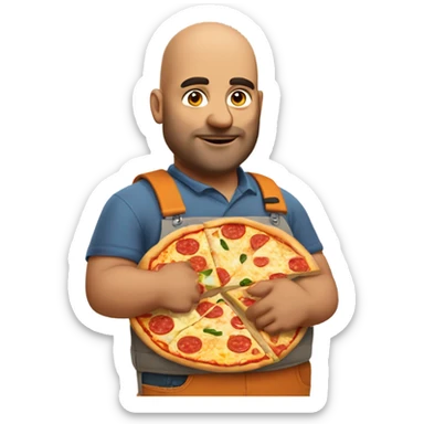 fat bald middle eastern builder with a pizza in his hand sticker