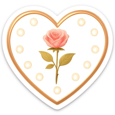 Add a soft glowing effect to the single rose pink heart, pastel pink enamel, sparkling gems, with no background, in a general style. sticker