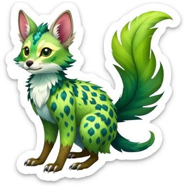 Feral Rare Fantasy vibrant colorful tropical Vernid-Trico-species by LiLaiRa, random markings, tufted tail, tufted ears, full body sticker