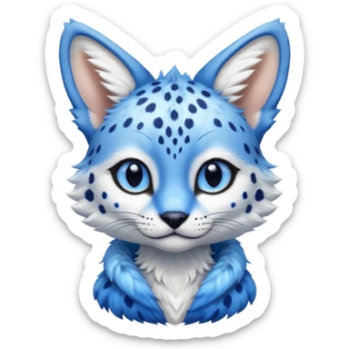 Cute, realistic, furry, big-eyed Cobalt-blue, sapphire-blue-spotted, white-pointed, exotic Serval-sergal-Trico-fusion-animal-hybrid, with a gradient sky-blue fur coat sticker