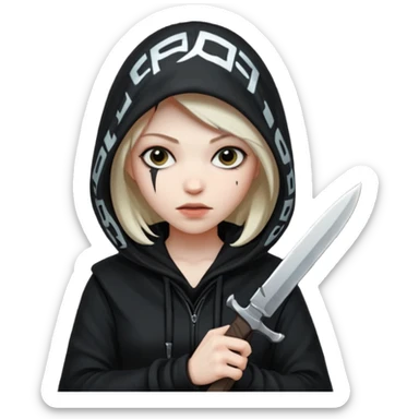 Female assassin in all black wearing a hood and holding knives sticker
