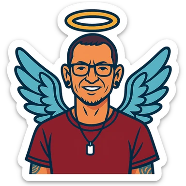 Chester Bennington from Linkin Park with a holy halo and angelic wings sticker