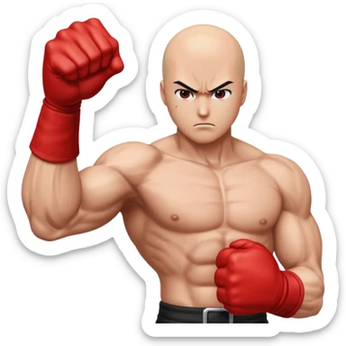 Angry Saitama with his red giant hand punching sticker