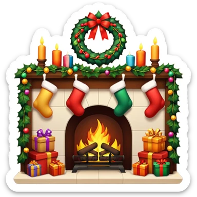 Cozy Christmas fireplace with decorations sticker