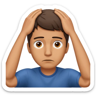 a worried man with the hands over the head sticker