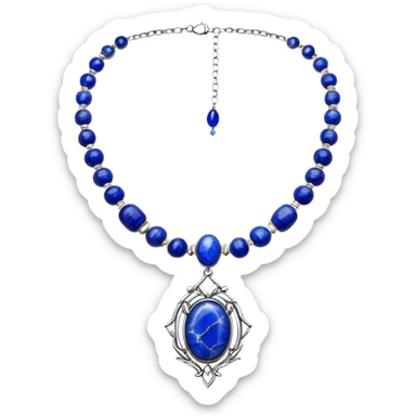 mystical necklace with lapis lazuli stone, glowing blue with white veins sticker