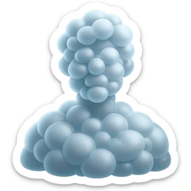 shoulder-up portrait of a person facing forward, fully composed of bright, convex clouds with glass bubble effect, matte glass style sticker