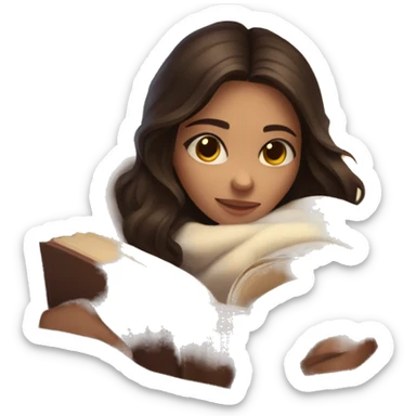 beautiful brunette girl hugging a book under a blanket sticker