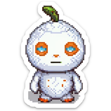 Reddit Snoo mascot, pixel art style, white body, orange eyes, small and cute sticker