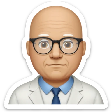 a big bald guy with glasses names lester griel sticker