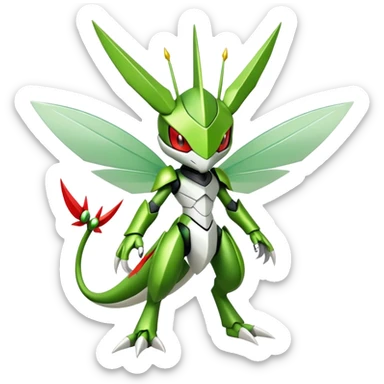 Cute Cool Edgy Shiny Futuristic Ethereal Legendary Kartana-Digimon-Scyther-Scizor-hybrid full body sticker