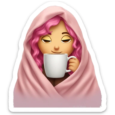 girl inside a blanket sipping coffee eyes closed pink hair sticker