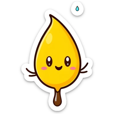 cartoon poop character facing off against a cartoon yellow droplet character, playful sticker
