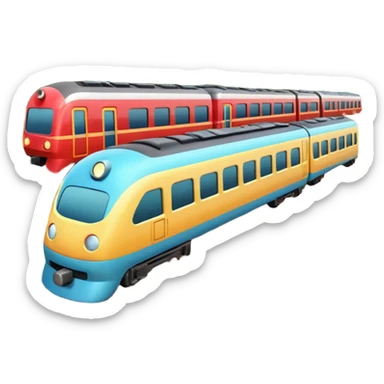 A 3D cartoon passenger train with windows and multiple cars, moving on railway tracks, bright daylight, Memoji-style. sticker
