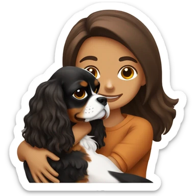 cute girl hugging two black and brown cavalier king charles spaniel  sticker
