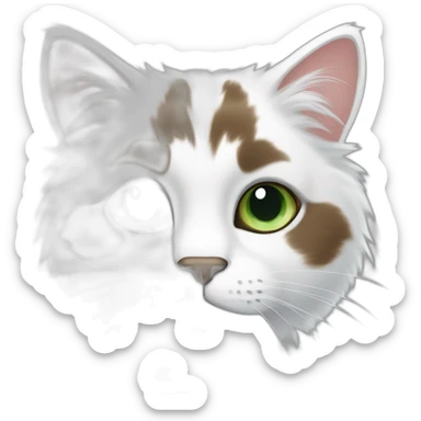 white fluffy bi-colour cat with dark brown ears and upper head, brown ears and green eyes sticker