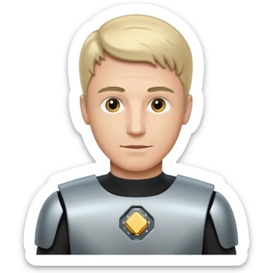 a man with a small AI chip next to him sticker