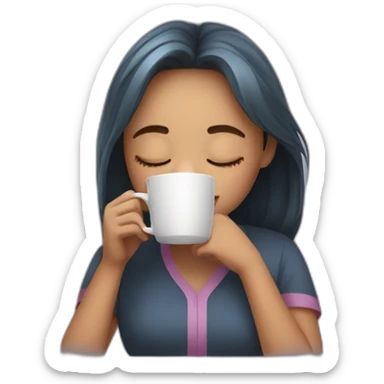 a sleepy girl drinking coffee sticker