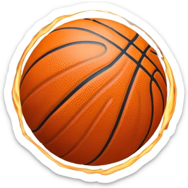 Cinematic Realistic image of a basketball captured in dynamic motion, with detailed surface textures and a slight motion blur, set against a vibrant urban backdrop with energetic lighting sticker