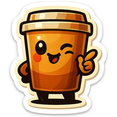 Tall coffee cup, flirty wink, pointing at viewer sticker