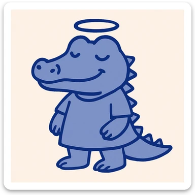 2D cute alligator with a halo, gentle eyes, no background sticker
