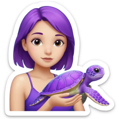 A girl with a purple Sea turtle in the ocean sticker