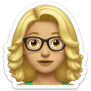 chica rubia con pelo largo a la altura de los hombros y suelto, com mechas rubias en el pelo, ojos verdes y gafas negras sticker