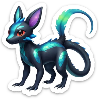 Colorful Iridescent Exotic Salandit-Aurorus-Umbreon-Fakémon-hybrid-creature (full body)  sticker