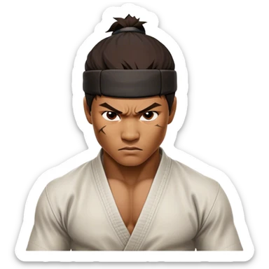 ​Cinematic Realistic Portrait of Tony Jaa, a close-up depiction capturing his intense, determined expression and finely detailed features, rendered with dramatic natural lighting that emphasizes his rugged athleticism and unmistakable martial arts presence, sticker