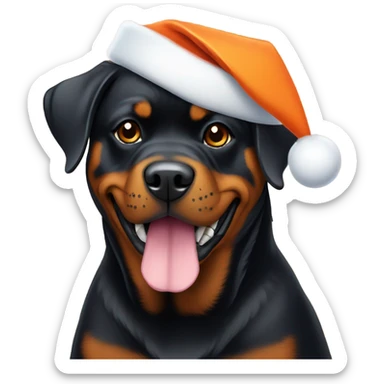 Rottweiler wearing an orange Santa hat  sticker