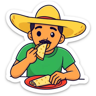 Mexican man eating tortillas sticker