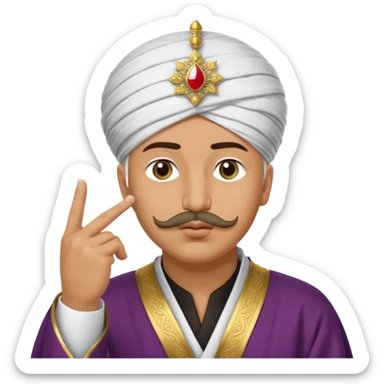 A turkish Sultan putting a finger in front of his mouth while his eyes are pure white sticker