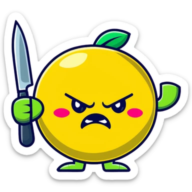 pink angry lemon with a knife sticker