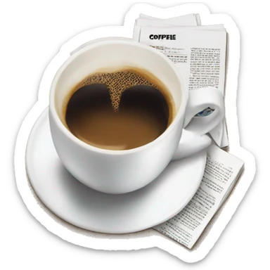 cup of coffee next to a magazine  sticker