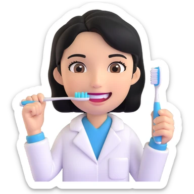 olive skin dentist with black hair, holding a toothbrush, emoji style sticker