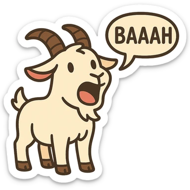 flat toon style goat with mouth open saying 'baaah' (text included) sticker