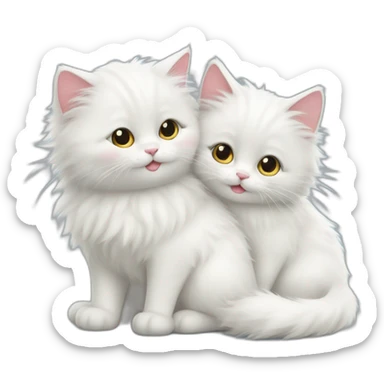 cute fluffy white cat hugs another cat sticker