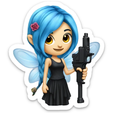 Blue haired fairy with black dress and tattoo gun sticker
