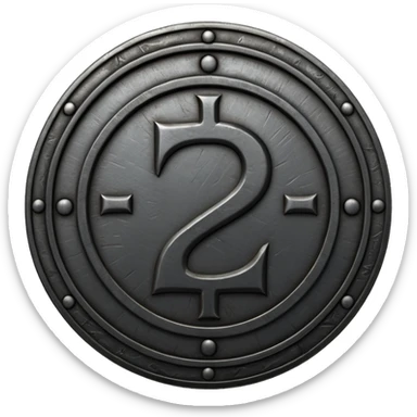 Minimal emoji, gothic metal coin made of black steel, engraved number 2 at the center, ancient industrial aesthetic, worn metal texture, no glow, no neon, flat emoji design, centered, transparent background sticker